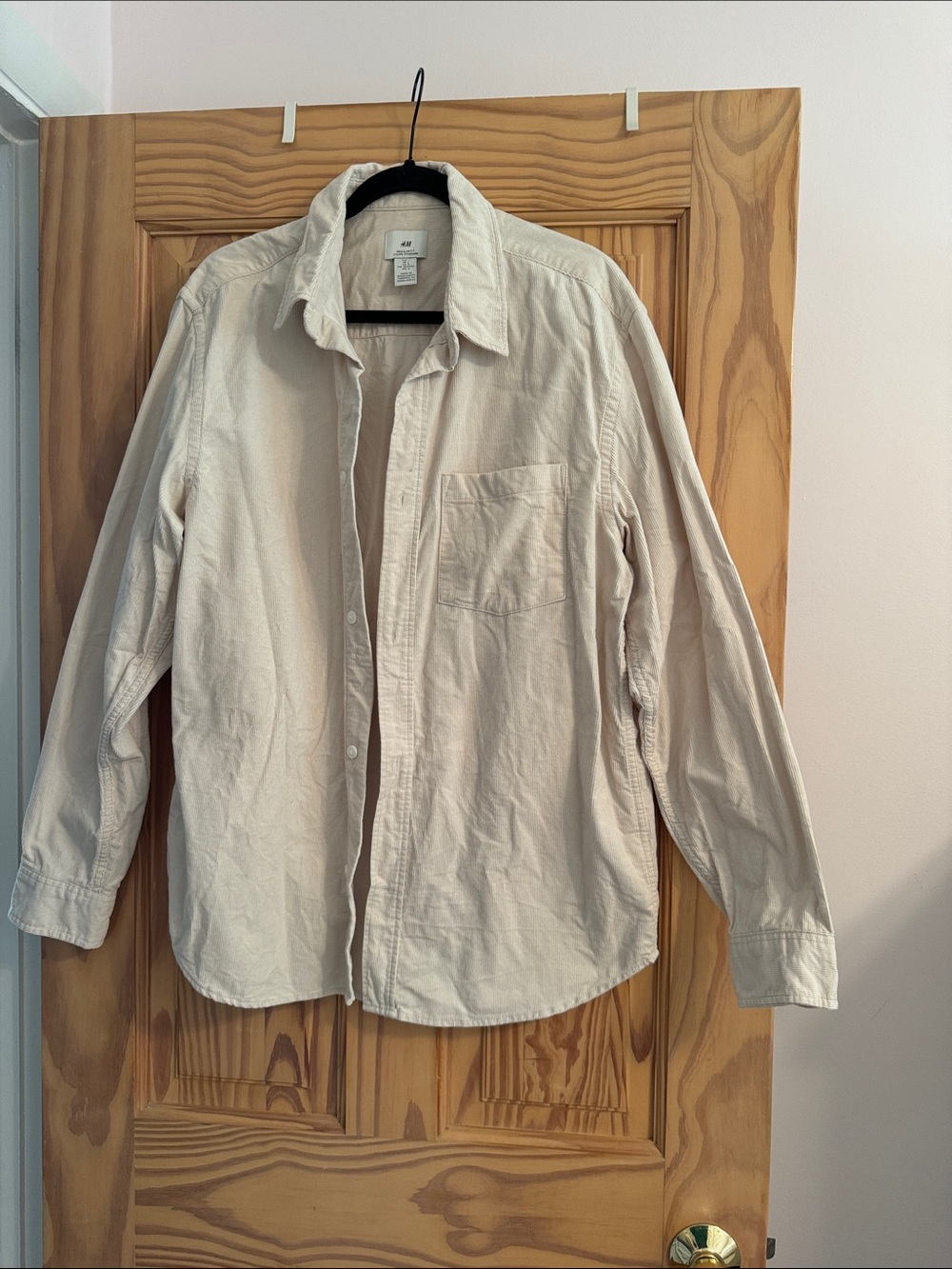 H&M Men's Cream Button-Up Casual Corduroy Shirt Jacket
